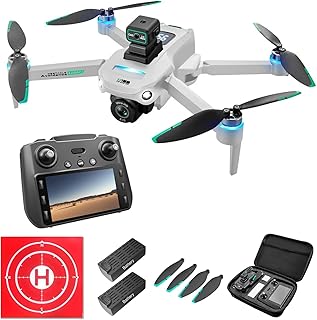 GPS Drone with 5.9 Inch Screen Controller, Drones with Camera 4k, Auto Return,Obstacle Avoidance, Optical Flow Mode, 3rd Gear Speed,5G Drones,2 Battery, Drone for Beginners (White)
