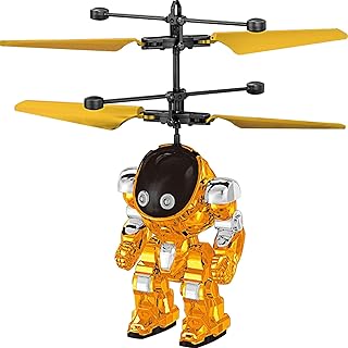 Flying Robot Toys for Boys, Hover Orb Ball Toy for Ages 8-13, Hand Control Helicopter Built-in LED Mini Drone Flying Toys for Kids, USBC Charging Indoor Outdoor Games Birthday Gift - Yellow