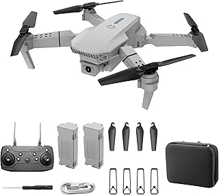 E88 Drone With Dual Camera, Mobile App Control, Indoor Flying Toy RC Plane With Video Function - Ideal Gift For Beginners, Christmas Halloween Thanksgiving Birthday Gift (Gray+Dual Batteries)