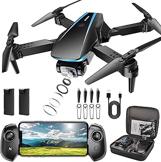 Drone with Camera - Drones for Adults, with 2 Batteries, Carrying Case, Propellers, 1080P HD Foldable Drone with Stable Hover, Trajectory Flight, Gravity Control, One Key Take Off/Land, 3D Flip