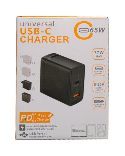 CARGADOR CARGA RAPIDA PD 65W (TIPO C) + USB 5V 2.4A