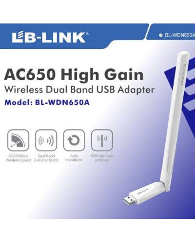 USB WIRELESS WDN650A HIGH GAIN ADAPTER 650MBPS DUAL BAND