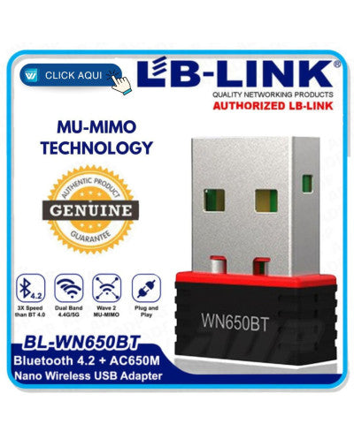 USB WIRELESS WN650BT BLUETOOTH 4.2 + WIFI 650 Mbps