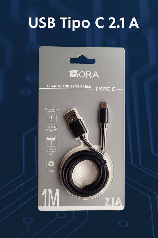 1H-CABLE USB TIPO C 2.1A LONG 1M NEGRO MOD. CAB184N