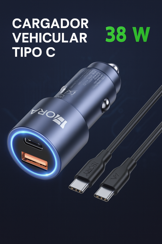 -COMBO CARGADOR VEHICULAR  TIPO C PD20W +QC 18W GRIS MOD. GAR241G