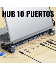 HUB USB TIPO C MOD. 2212 10 PUERTOS (HDMI+USB3.0*3+RJ45-100+PD+SD+TF+AUDIO)