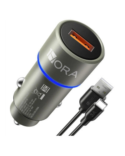COMBO CARGADOR PARA AUTO TIPO C QC 18W CABLE LONG 1M GRIS MOD. GAR116
