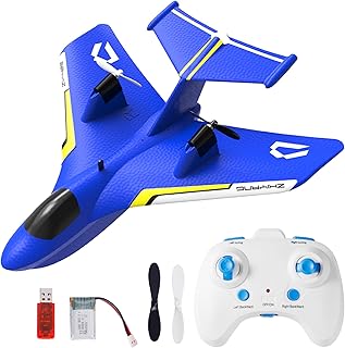 Remote Control Wireless Airplane Toy, Gravity Gliders Airplane With Lights, Rc Plane For Water Land & Air, Rc Float Plane, 2.4G 2 Channels Rc Remote Control Fighter Model Toy For Adults Kids (Blue)