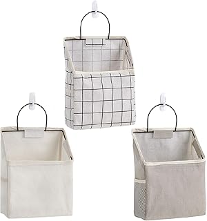 Fabric Wall Hanging Storage Caddy Bag Over the Door Pouch Organizer for Bedroom Bathroom Kitchen (3Pack-B)…