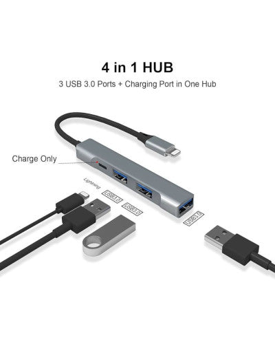 HUB LIGHTNING A 3 PUERTOS USB 3.0 + CARGA