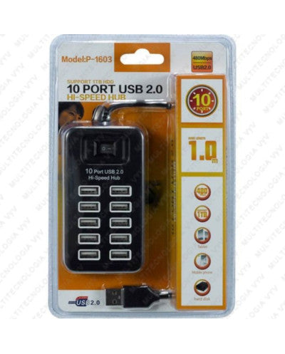 HUB USB 2.0 10 PUERTOS MOD P-1603