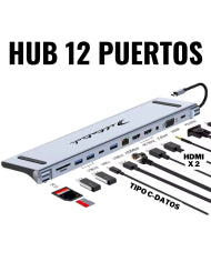HUB USB TIPO C MOD. 2003U2 12 PUERTOS (HDMI*2+USB3.0+USB2.0*2+TIPO C-DATA+RJ45-100+PD+3.5+SD+TF)