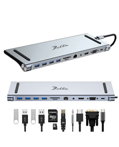 HUB USB TIPO C MOD. BYL-2003 11 PUERTOS HDMI+ USB3.0+USB2.0*3+RJ45+VGA+ PD+AV+SD+TF