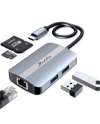 HUB USB TIPO C MOD. BYL-2112 5 PUERTOS (USB3.0*1+USB2.0*1+RJ45+SD/TF)